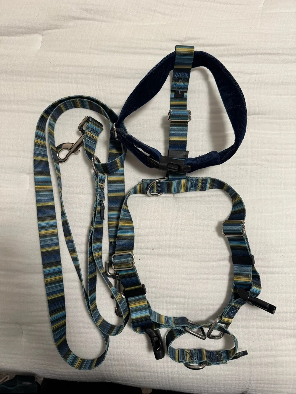 Freedom No-Pull Dog Harness set- Large, blue stripe. Harness and leash included.